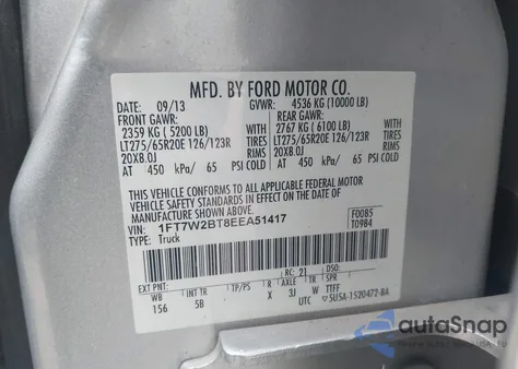 2014 Ford F-250 Lariat from USA, damaged, VIN 1FT7W2BT8EEA51417